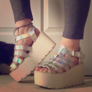 Holographic platform sandals